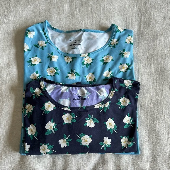 Draper James Lands End Shirt Set Womens M Blue Floral Long Sleeve Rash Guard Sun - Picture 1 of 11